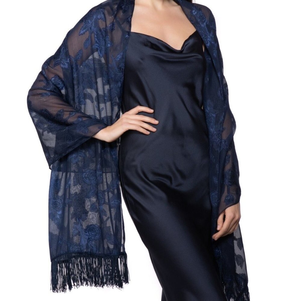 INC International Concepts Floral Evening Wrap, Navy One Size